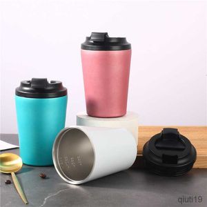 Tasses tasse à café thermique sous vide avec couvercle gobelet en acier inoxydable tasse isolée de voiture de voyage portable pour thé lait bouteille d'eau Drinkware R230712