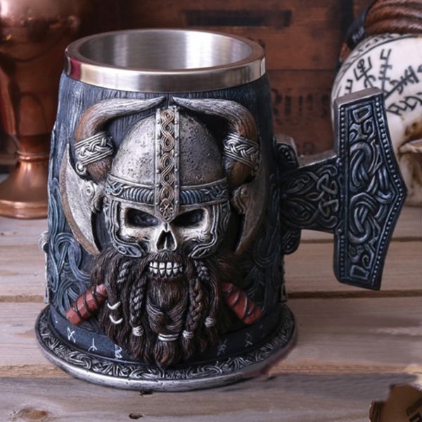 Tasses Viking Résine En Acier Inoxydable Chope À Bière Pirate Stein Creative Chope Crâne Tasse À Café Tasse À Thé Tumbler Pub Bar Décor Drop 230607