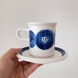 Tazas Vintage Blue Flower Coffee Copa Taza Taída de té japonesa Copas de cerámica de cerámica Juego de desayuno Plato de postres de leche