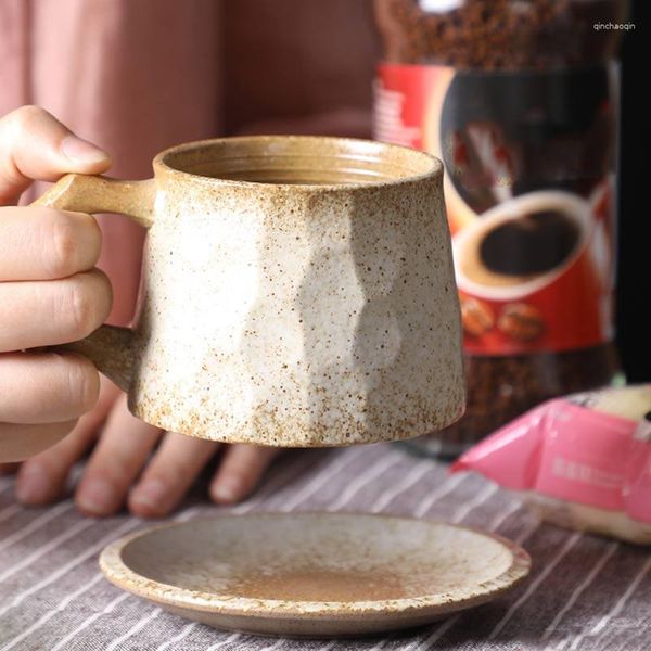 Tasses Vintage en céramique tasse à café soucoupe ensemble à la main Style japonais Stoare tasse maison bureau petit déjeuner lait thé cadeaux 300m
