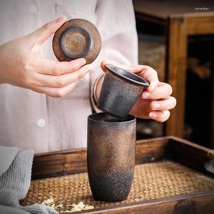 Mokken Vintage keramische thee en waterbeker met dekselfilter grof aardewerk kantoor proeverijgroothandel