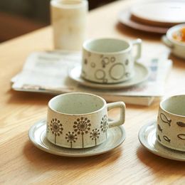 Tasses Vintage tasse à café et soucoupe ensemble créatif japonais poterie grossière Latte tasse de ménage