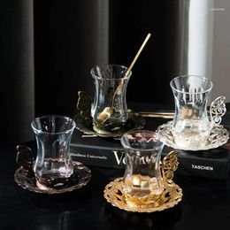 Tazas Vintage Coffee Cup Set European Golden Home Tea Restaurant Glass Glass
