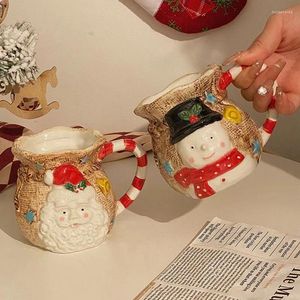Mokken vintage schattige sneeuwman keramische mok met stroming grappige kerstman zakken melk koffiekopje kawaii paar drinken kinderen kerstcadeau