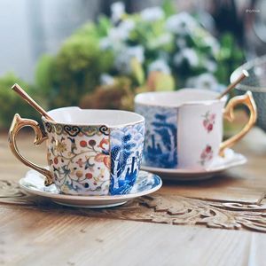 Mokken Vintage Dougai Blue and White Coffee Cup Set Set Gold Ploated Light Luxe Middag Camellia Tea