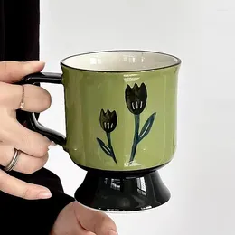 Tasses vert vintage vert peint à la main en céramique en céramique tasse de style antique grande capacité sous-glaçure couple café