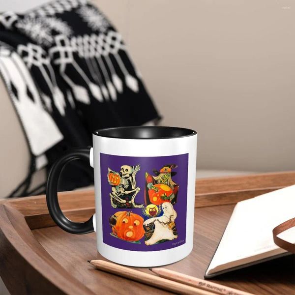 Tazas vintage decoraciones de halloween collage café niños de una talla copa lisa Cuerpo práctico decorativo