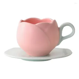 Tazas de tulipán Vintage Taza de café Juego de platos exquisitos CUPA DE MARCA DE MARCA DE LA TARDA CUPAS DE CERÁMICA ORIGNAS Y DIVERSIÓN PARA REDITAR