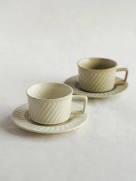 Tasses Tasse à café en sergé vintage et soucoupe exquise en céramique rayée service à thé japonais de l'après-midi