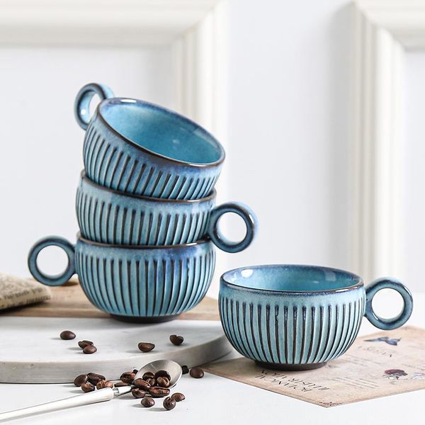 Tazas Taza de café de cerámica esmaltada Variable Vintage, taza de té de agua de leche azul personalizada, vajilla de cocina japonesa, regalo único para decoración del hogar