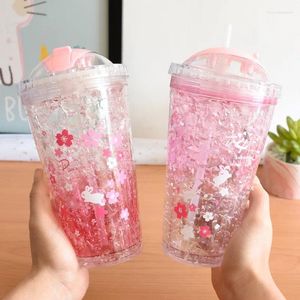 Tasses Wagon Verre Tasse d'eau Double Couche Gel Sippy Avec Couvercle Coulissant Refroidissement Crème Glacée Pilée Canette De Boisson