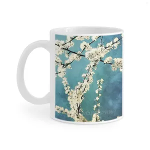 Tazas Esperando a que florezca la primavera Taza blanca Tazas de café Regalo 11 Oz Té con leche Colorido Azul Verde Árbol Naturaleza Squarev