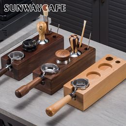 Tazas de madera de nogal Filtro de café Tamper Holder Espresso Mat Stand Maker Soporte Base Rack Accesorios para Barista 230829