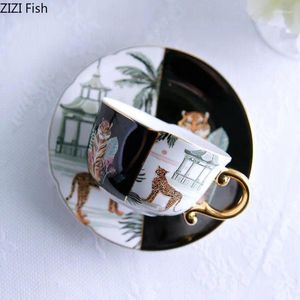 Tasses aquarelle tigre et léopard tasses en céramique tasse de café en or
