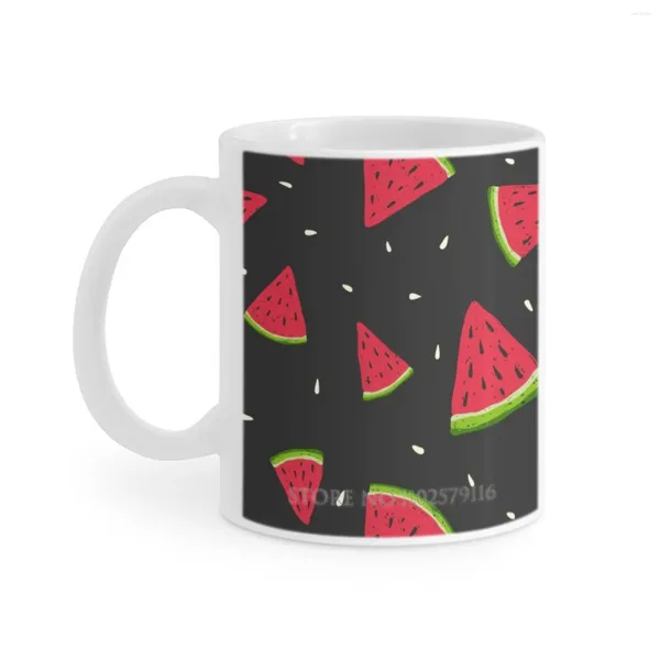 Tazas Sandías En La Oscuridad Taza De Café Con Leche Taza De Té 11 Oz Sandía Negro Jugo Rojo Fresco Verano Noche Cálida