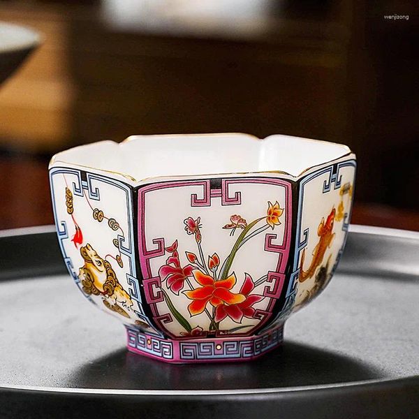 Tasses en porcelaine blanche en émail couleur tasse thé tasse de fortune à six voies maître mate