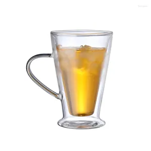 Tasses en gros haute teneur en Borosilicate Double tasse en verre avec poignée tasses et café thé tasse ensemble Drinkware cadeau de noël