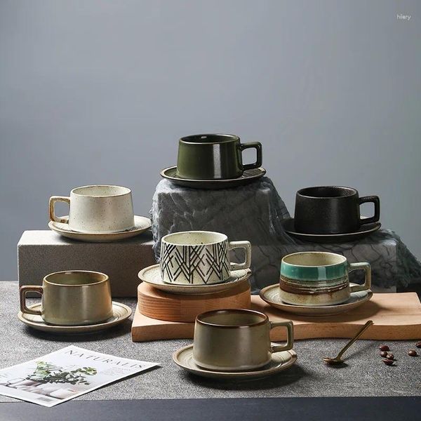 Tasses en gros tasse de café en céramique vintage et soucoupe set poterie réutilisable cappuccino l'après-midi au thé millier