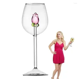 Tasses de verres à vin avec rose à l'intérieur de gros verre européen borgogne noire noix de rotule à fleurs rouges Crystal Champagne