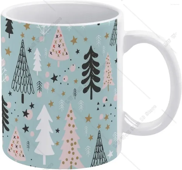 Tasses Tasses d'arbres de Noël d'hiver Tasse de café rose Tasse à boire en céramique de Noël avec poignée 11 oz pour cadeau de bureau à domicile