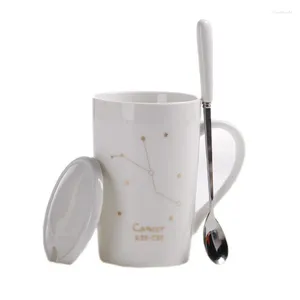 Mokken met geschenkdoos 12 Constellations Creative Ceramics Lepel Deksel Wit Porselein Zodiac Milk Coffee Cup 400 ml Water 1 Set