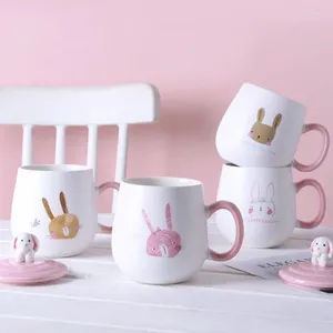 Mokken met deksel roestvrijstalen lepel patroon schattige stijl keramische melk koffie thee ontbijt cup creatief trendwater