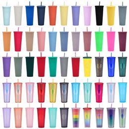 Mokken met rietjes Dubbele wanddiy 710ml 24 oz Pastel kleur plastic durian tumblers groothandel bekers geen logo