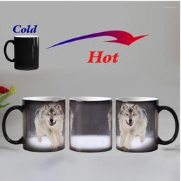 Tasses loup Animal sensible à la chaleur tasse à café tasse en céramique magique couleur changeante tasses à thé cadeau surprise