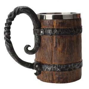 Tasses en bois Imitation baril en acier inoxydable tasses à bière Style Viking tasse à bière en bois Tankard Drinkware comme cadeau de noël 231124