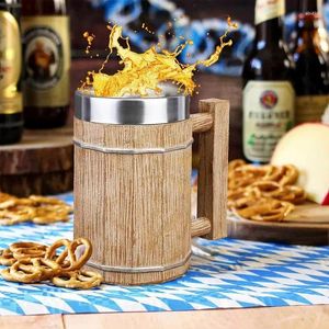 Mokken houten vat bier mok viking stijl simulatie roestvrijstalen beker dubbele muur drink geïsoleerde bar cocktail