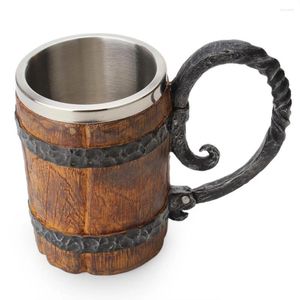 Mokken houten vat roestvrijstalen hars 3d bier mug goblet game tankard koffie beker wijnglas 650 ml gekregen cadeau