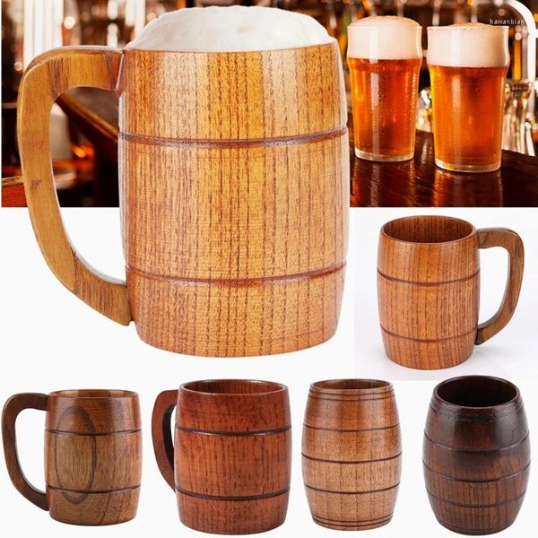 Tasses à bière en bois tasse rétro à grande capacité de thé d'eau classique en bois à boire tasse