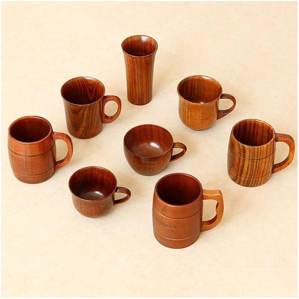 Tazas Taza de madera con empuñadura Fábrica Venta al por mayor Vino Té Uso Seguridad Artesanía Hecho a mano Gran capacidad Borde redondo Dh0067 Drop Delive Dhriv