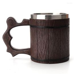 Tazas Jarra de madera Cerveza Stein Taza Taza de recuerdo Resina de doble pared Acero inoxidable Simulación Barril Bebidas Café Té