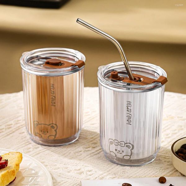 Tasses Worthbuy Portable Tug 304 tasse d'eau en acier inoxydable avec paille de thé à thé lait de café Bélition Thermal Thermal 450ml