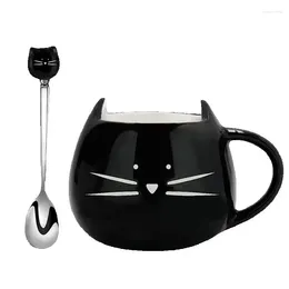 Tasses Y Tasse Tasse à café avec cuillère à mélanger Cadeau de lait de petit-déjeuner en céramique noir et blanc de bons amis au bureau