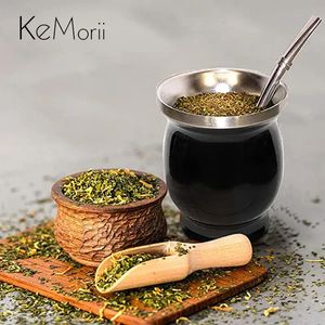 Tasses Yerba Mate Cup 304 en acier inoxydable Double paroi 8 oz tasse à thé portable Argentine Yerba Mate Gourd avec Bombillas et brosse de nettoyage 231121