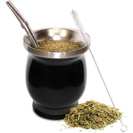 Mokken Yerba Mate Natural Gourd Tea Cup Set 8 ons Bombillas Strawreinigingsborstel Roestvrij staal dubbelwandige gemakkelijke Clean254U