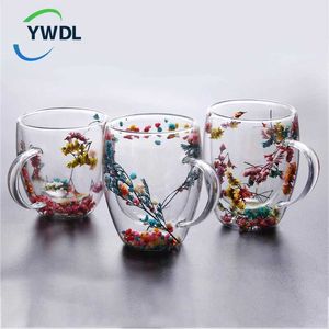 Mokken YWDL 1/2 dubbele muurde glazen beker met handvat warmte-resistente thee-koffiekape Espresso Milk Cup Gift J240428