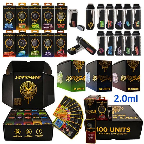 MUHA MEDS Cigarettes électroniques jetables Préchauffeur de préchauffage 2,0 ml RECHARGAGE STRAINES VIDES 10 avec emballage 1000pcs