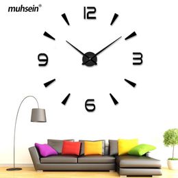 Muhsein 2021 Moderne Wall Clock Acryl Spiegel Muurstickers Klok 3D Groot Home Decor horloge Mute Quartz Klokken Gratis Verzending 210310