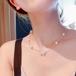 MUI – collier de perles avec nœud pour femmes, chaîne de clavicule polyvalente, tendance, diamant, bracelet en nacre, vente en gros