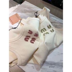 Mui Mui Top Woman Diseñador Vests Camisetas MIUI Camisa Summer Tanks Tanks Bordado de diamantes Camisetas Topas impresas