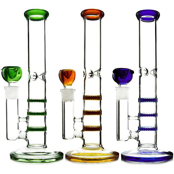 Green Blue Amber Hookahs Tubo recto Triple Honeycomb Percolador Perc Bongs de vidrio de colores Tonado Oil Dab Rigs 14 mm Tuberías de agua conjuntas