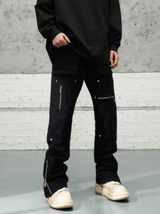 High Street Vibe Style Broek Niche Design Sense Micro Hoorn Houthakker Geïnstalleerd Kan Zak Rits Jeans T240316