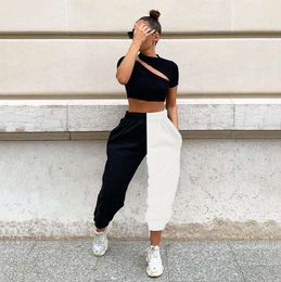Mujer 2019 solto puro retalhos calça ativa outono inverno solto calças casuais feminino rua lazer hip-hop punk harem
