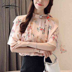 Mujer De Moda été à manches courtes en mousseline de soie florale Blouse femmes épaules nues volantées coupe ample hauts Blusas 8673 50 210427