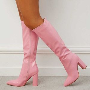 Mujer HBP Non-marque Botas De imperméable talon épais mode bleu rose genou bottes hautes pour les femmes