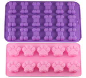 Mujiang Puppy Dog Path and Bone Ice Bany Silicone Pet Moldes de jabón de chocolate Moldura de caramelo Decoración de pasteles para hornear MOULDS9309612