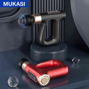 Mukasi Pulse Massage Gun Electric Massager Hot Compress Fascia Gun Diepe Spier Ontspanning voor Body Neck Back Fitness Pain Relief Y1223